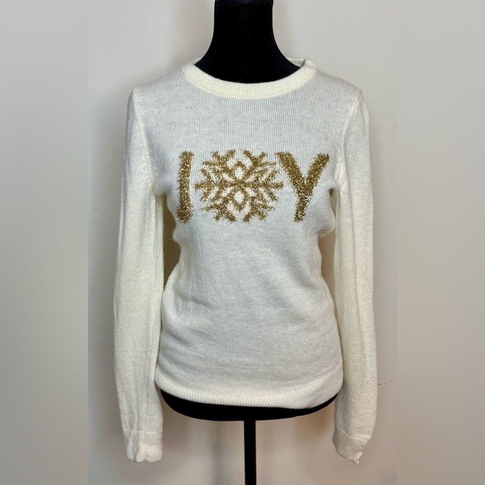 Talbots classy preppy chic casual Cream & Gold Christmas sweater wool blend XS - Picture 2 of 7